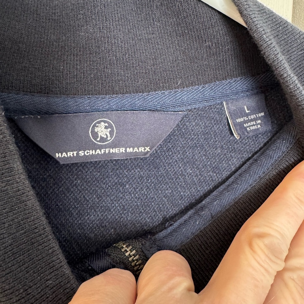 Men's Hart‎ Schaffner Marx 1/4 Zip Cotton Pullover, Navy, Size L - Picture 8 of 10